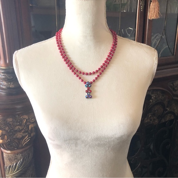 Handcrafted red Czech Pearl genuine ruby gemstone clasp necklace - Picture 4 of 12
